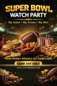 Super Bowl Watch Party Flyer | Game Day Food & Drink Specials Template Póster