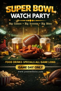 Super Bowl Watch Party Flyer Template | Game Day Food & Drink Specials Cartaz