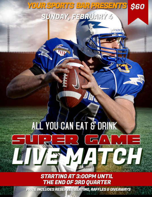 Super Bowl Watch Party Flyer Template PosterMyWall