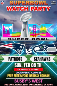 Super Bowl Watch Party Poster Video Patriots vs Seahawks template