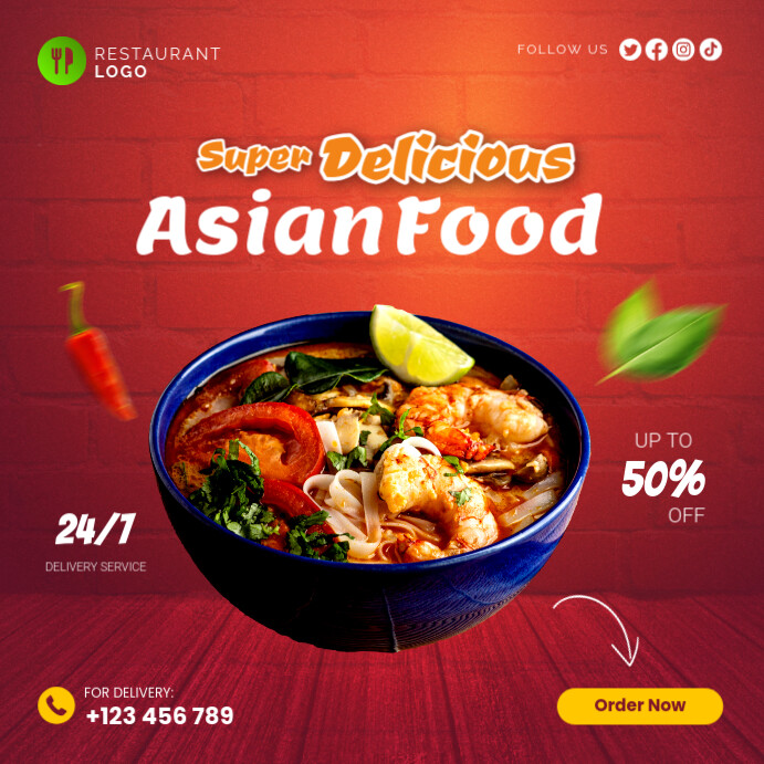 Super Delicious Asian Food Poster Publicação no Instagram template
