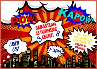 Super Hero Birthday Invitation Postal template