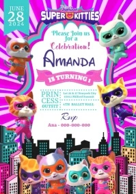 Super kitties birthday invitation A4 template