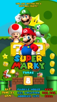 Super Mario Birthday Card Design Template Pantalla Digital (9:16)