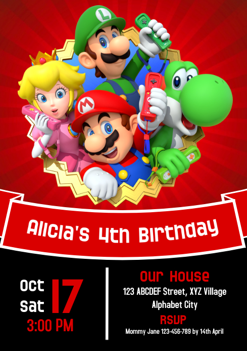Super Mario Birthday Invitation 的副本 Postermywall