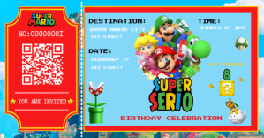 Blå Super Mario Birthday Invitation Couverture d'événement Facebook Template
