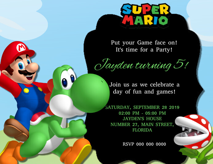 Super Mario Birthday Party Invitation Templat Template