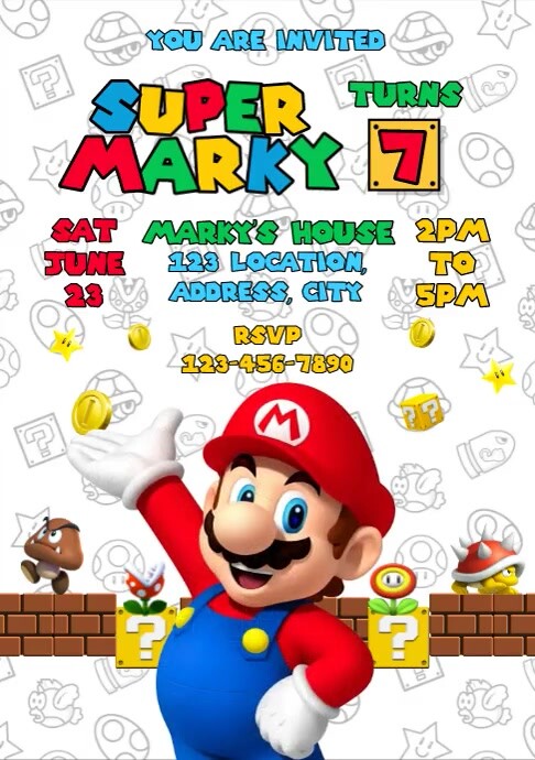 Mario Design Card Super Mario Bros Birthday Card Template | PosterMyWall