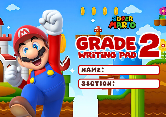 Super Mario Grade 2 Writing Pad Cover A4 template