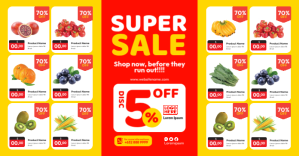 สีแดง Super Sale Promotion Facebook Shared Image Template