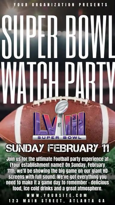 Superbowl lviii flyer, american football cham Instagram-verhaal template