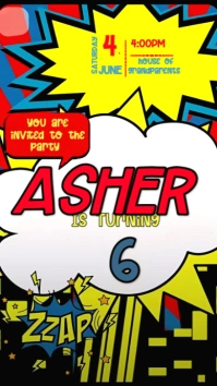 Superhero Birthday Invitation | Comic Style Kids Party Template Historia de Instagram