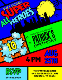 Superhero Birthday Party Invitation Flyer template