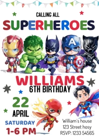 Superheroes Birthday Invitation A6 template