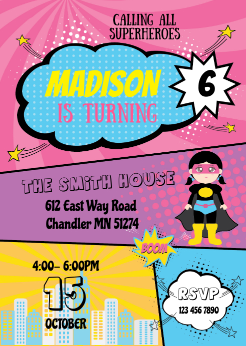 Modele Superheros Fille Invitation Fete Anniversaire Postermywall Modele Superheros Fille Invitation Fete Anniversaire Postermywall