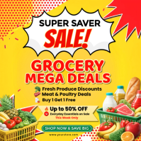 Supermarket Sale Flyer Template | Grocery Mega Deals Poster | Weekly Food Discount Promo | Retail S Carré (1:1)