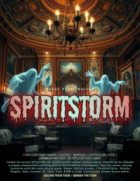 Supernatural poltergeist haunted mansion Halloween upheaval flyer design template