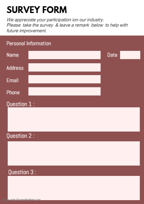 SURVEY FORM Template | PosterMyWall