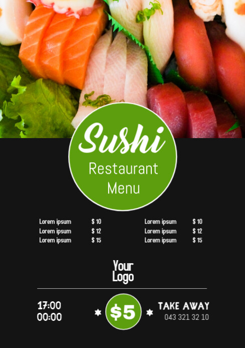 Sushi Bar Restoran China Menu Makanan Harga Iklan Templat Postermywall