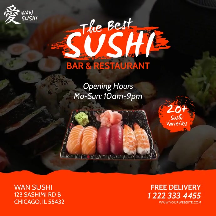 Sushi Bar Restaurant Video Template สี่เหลี่ยมจัตุรัส (1:1)