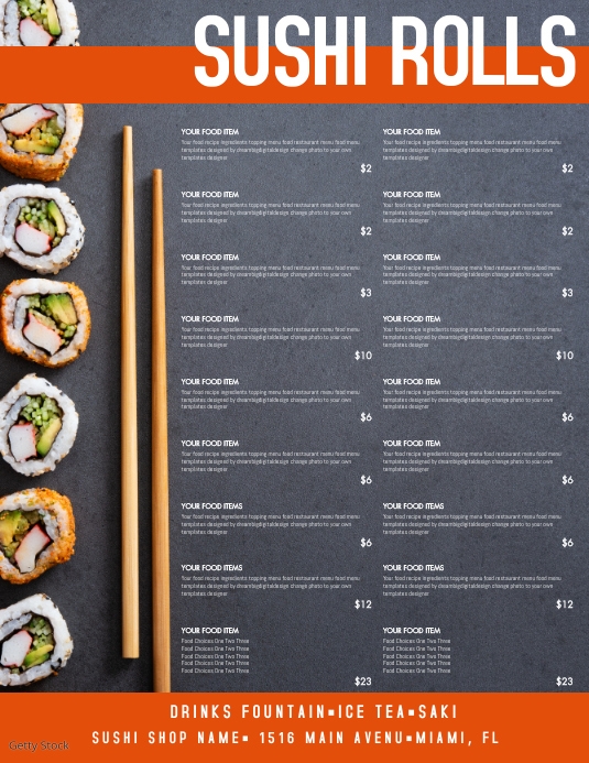 Plantilla de Sushi Menu Flyer Design | PosterMyWall sushi meny