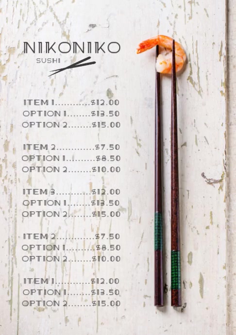 Sushi Menu Poster in $ A4 template