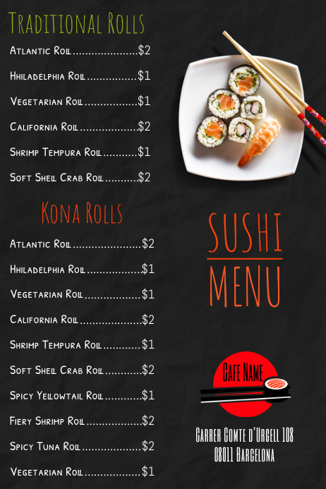 Sushi Example Grid Menu Sushi Menu Template | PosterMyWall