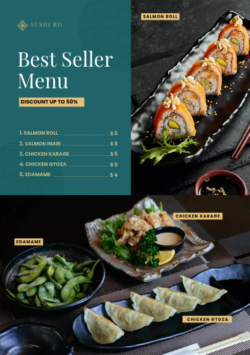 sushi menu template A4