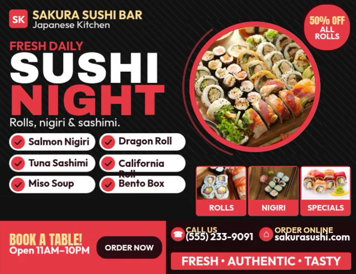 Sushi Night Restaurant Flyer Template | PosterMyWall
