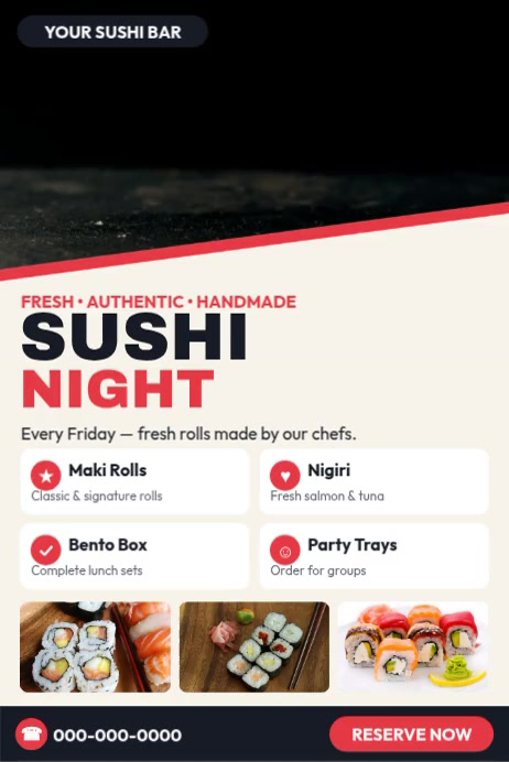 Plantilla de Sushi Night Restaurant Poster | PosterMyWall