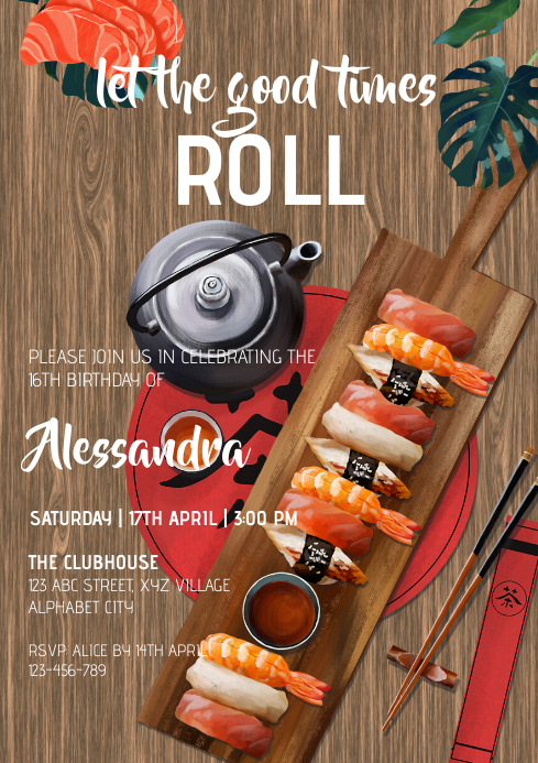 Sushi Party Invitation A4 template