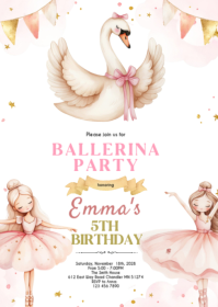 White Ballerina Birthday Party A6 Template