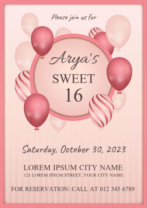 Sweet 16 Birthday Invitation Card Template | PosterMyWall
