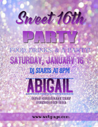 Purple Sweet 16 Party Pamflet Template
