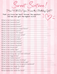 White Sweet Sixteen Birthday Quiz Pamflet Template