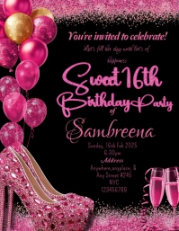 Sweet 16th Birthday Invitation, 16th Birthday Party Invitation Folder (US Letter) template