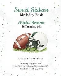 Sweet Sixteen Birthday Bash Invitation - Football Theme Sports Party Instagram Portrait template