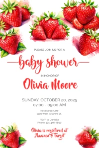 Sweet Strawberry Baby Shower Invitation  4' × 6' template