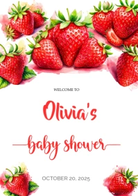 Sweet Strawberry Baby Shower Welcome Sign A3 template