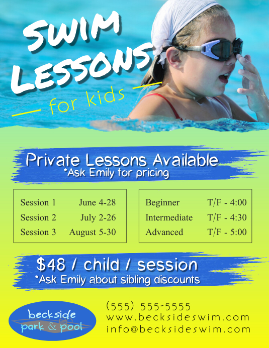 Swim Lessons Flyer Template PosterMyWall