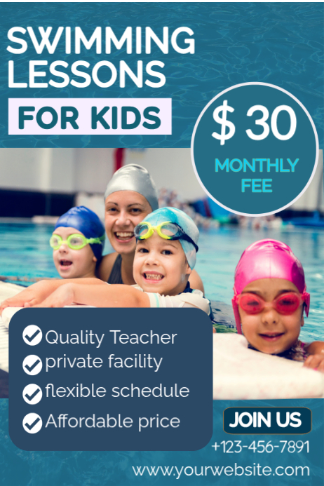 Swimming lessons for kids poster/fllyer Template | PosterMyWall
