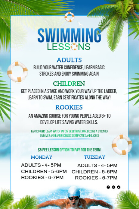 Swimming lessons poster Template | PosterMyWall