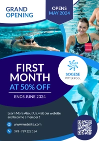 swimming pool fitness center blue and white c A4 template