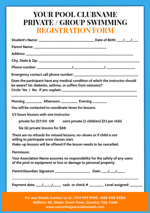 Swimming Registration Form Template Postermywall
