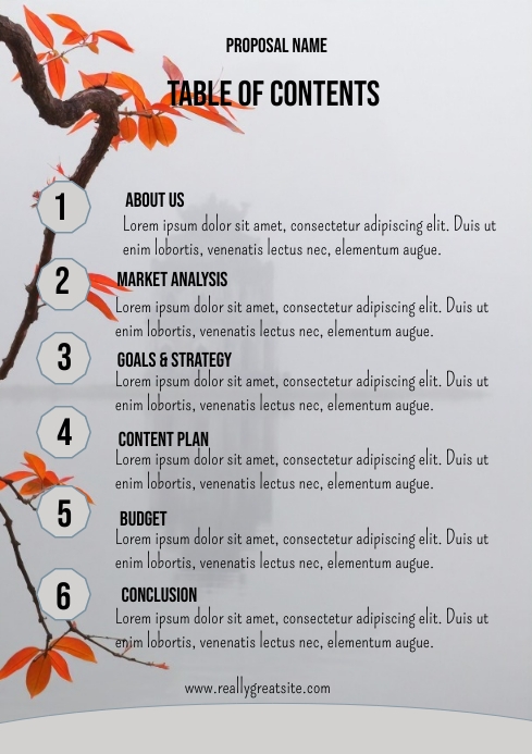Table of content, business table of content A4 template