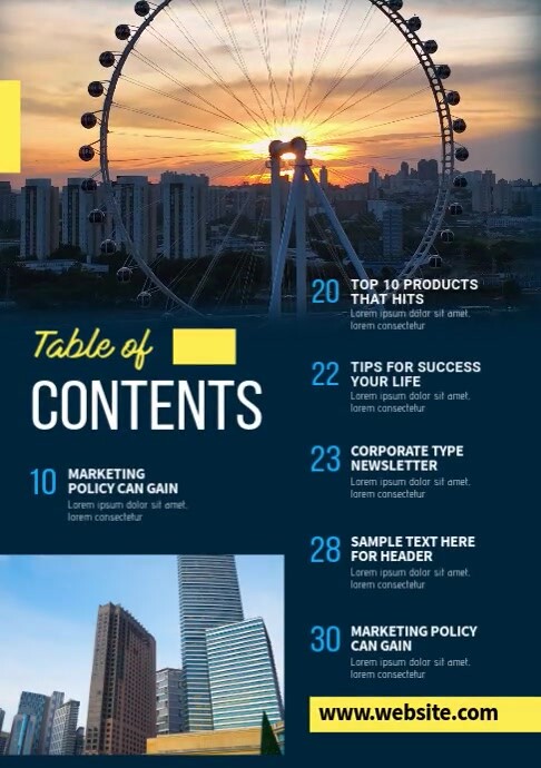 Table Of Content Page Design Template | PosterMyWall
