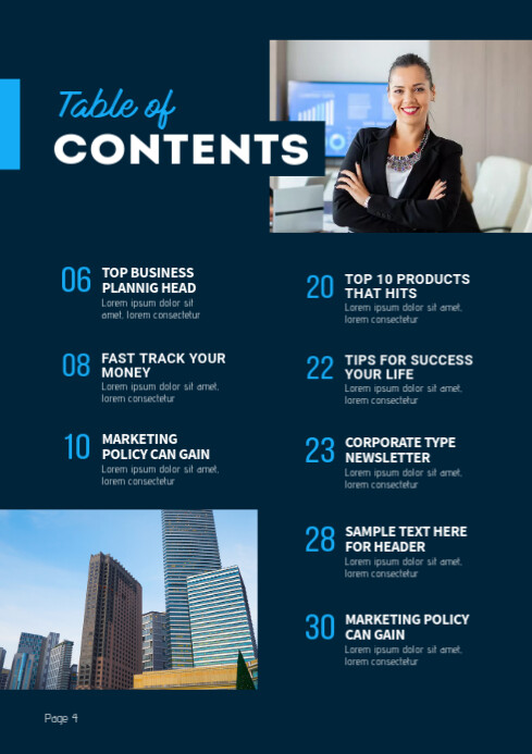 Table Of Content Page Design Template | PosterMyWall