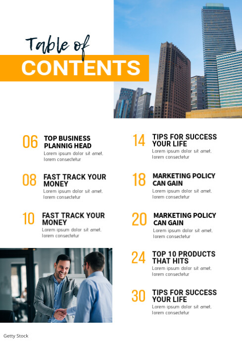 Table Of Content Page Design Template | PosterMyWall