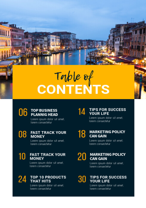 Table Of Content Page Design Template | PosterMyWall