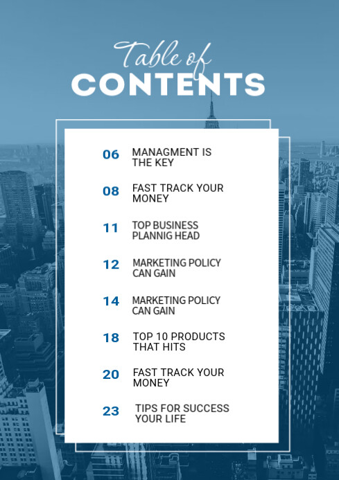 Table Of Content Page Layout Template | PosterMyWall